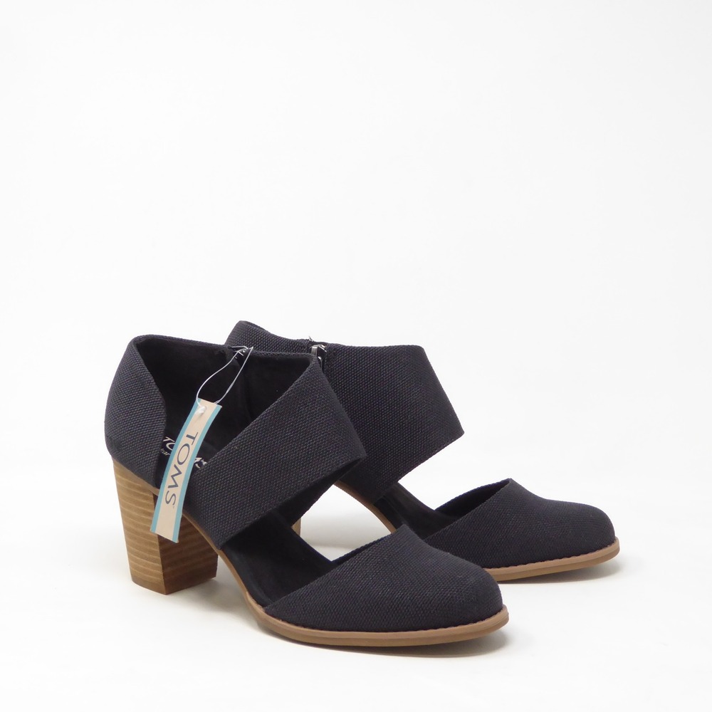 TOMS Womens Majorca Cutout Sandals Black Textile Block Heel Size 8.5